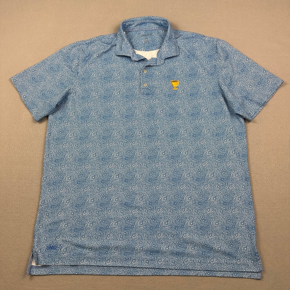 Johnnie-O Polo Men Extra Large Blue Geometric Floral Presidents Cup Golf XL